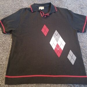 Vintage BC Ethic Pullover Heavy Acrylic Collared Shirt Argyle Sz L USA Made